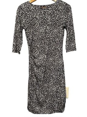 J. McLaughlin Black White Artsy Catalina Cloth Sheath Mini Dress Small Ruched